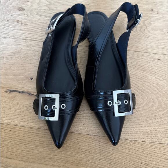 ASOS Ballet Flats Buckle Pointed Toe Legion Size US7 Black Patent - Picture 2 of 7
